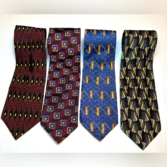 Lot of 4 JZ Richards Xtra Long 100% Silk Men’s Neckties Maroon Blue Tan Black - Picture 1 of 12